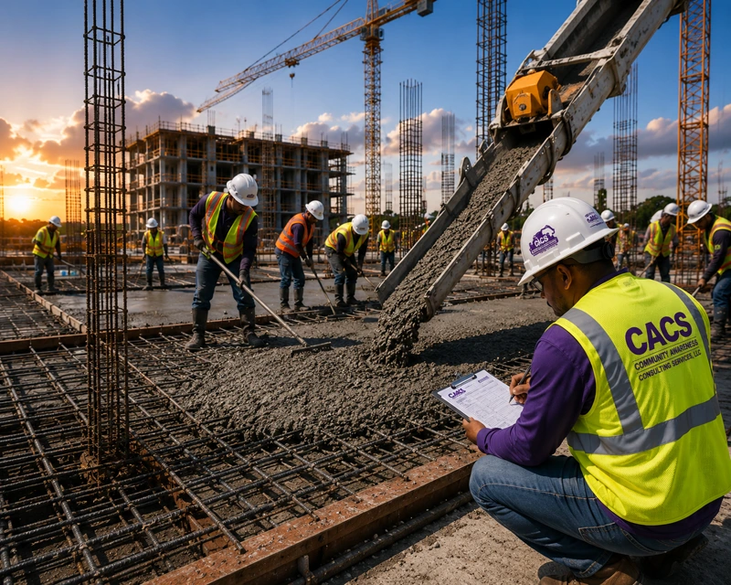 Construction workers completing a concrete pour